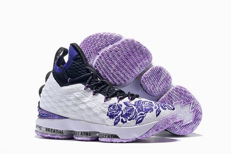 Nike Lebron James 15 Air Cushion Shoes Lakers Flowers and Plants White Purple